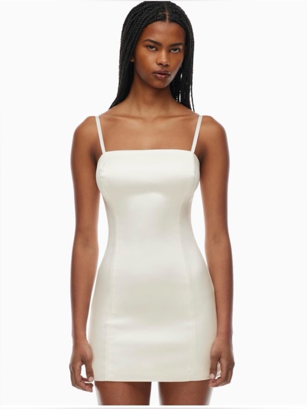 NWT Aritzia TEN Shimmer Satin Mini Dress Light Birch White 90s Style Size 8